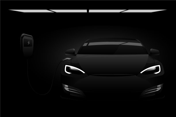 配有充电站的黑色电动汽车图片下载