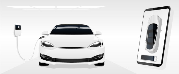 配有充电站的白色电动汽车图片下载