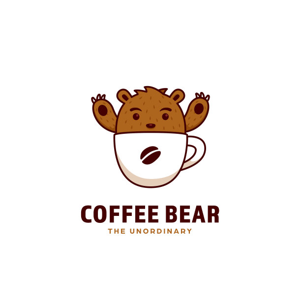 咖啡熊的标志是一个可爱的灰棕熊吉祥物图片下载