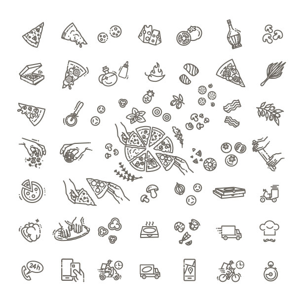 意大利传统披萨轮廓图标集图片下载