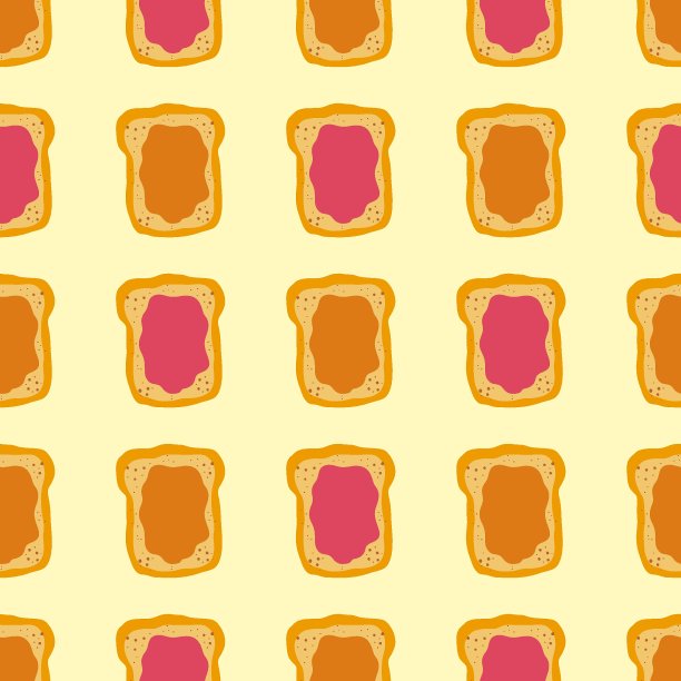 果冻和花生酱吐司矢量插图在可爱的涂鸦风格与变形的脸。图片下载