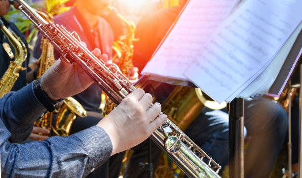 国际爵士日和世界爵士节。萨克斯管，由萨克斯管演奏家在音乐节上演奏的乐器。图片下载