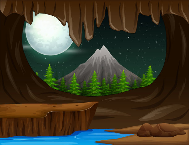 从洞穴入口看风景图片下载