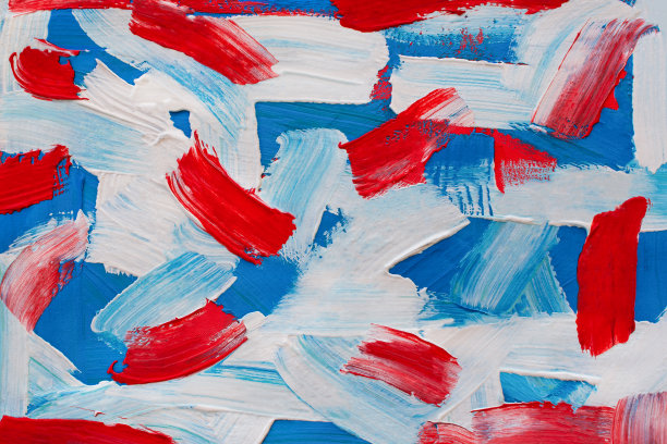 红、白、蓝丙烯画，抽象创作背景，色彩以美国、俄罗斯、法国为主。图片下载