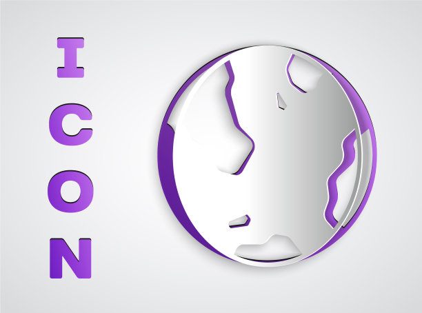 剪纸地球地球仪图标孤立在灰色图片下载