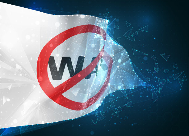 停止战争矢量旗，虚拟抽象三维物体从三角形多边形在蓝色背景图片下载