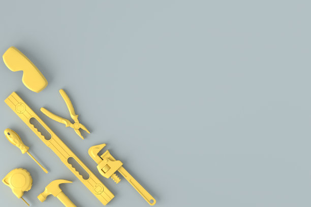 顶视图的单色施工工具修复在灰色和黄色图片下载
