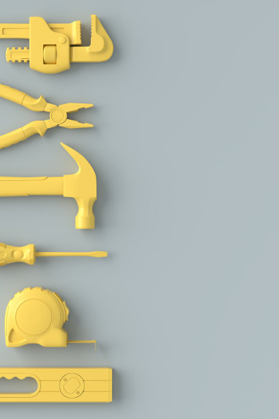 顶视图的单色施工工具修复在灰色和黄色图片下载