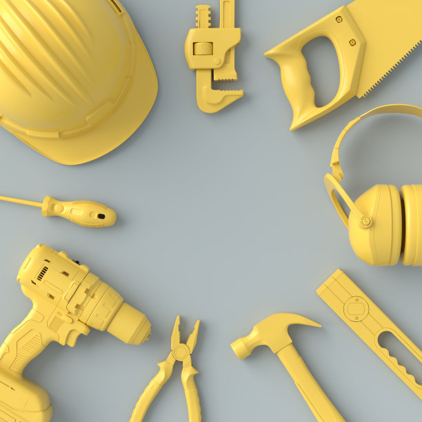 顶视图的单色施工工具修复在灰色和黄色图片下载