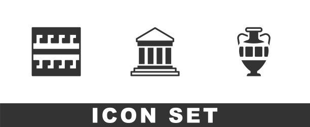 设置古希腊帕台农神庙和双耳瓮图案图片下载