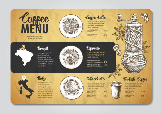 餐厅咖啡菜单设计装饰示意图图片下载