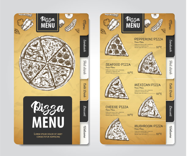 餐厅披萨菜单设计装饰效果图图片下载