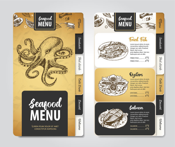 餐厅海鲜菜单设计装饰效果图图片下载