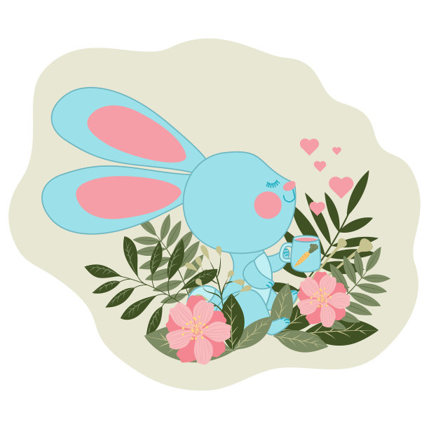 一只可爱的小兔子拿着一个杯子图片下载