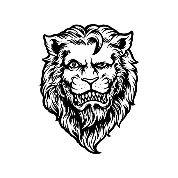 酷炫的狮子头黑白插图为您的工作标志，吉祥物商品t恤，贴纸和标签设计，海报，贺卡广告公司或品牌。图片下载