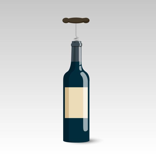 酒瓶与葡萄酒螺旋形轮廓上的白色图片下载