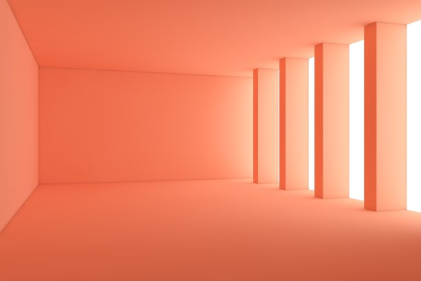 抽象的白色大厅内部，窗户附近有柱子图片下载