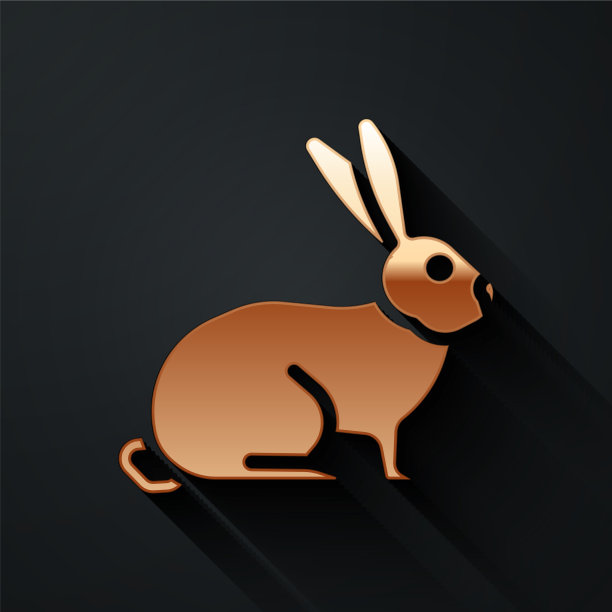 金色兔子图标孤立在黑色背景图片下载