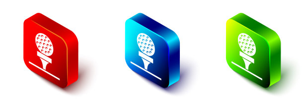 在tee上的等距高尔夫球图标孤立在白色上图片下载