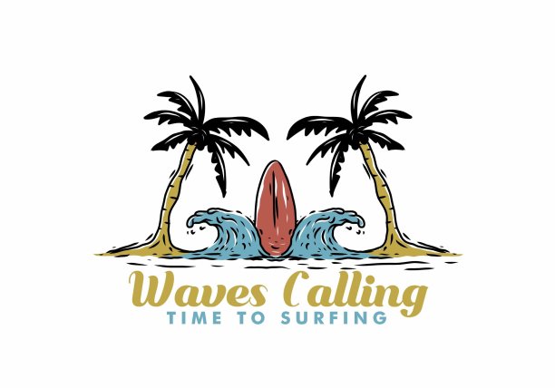 海滩冲浪设计插图图片下载