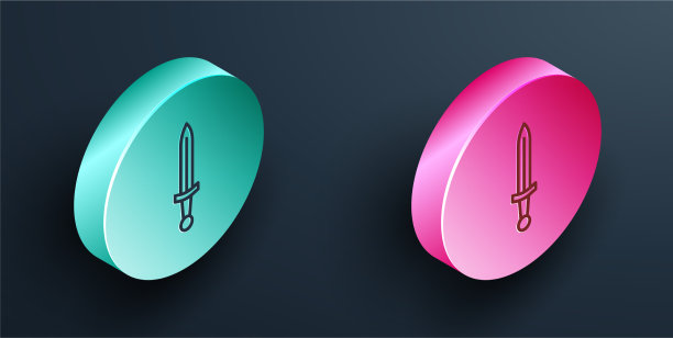 等距线中世纪剑图标孤立上图片下载