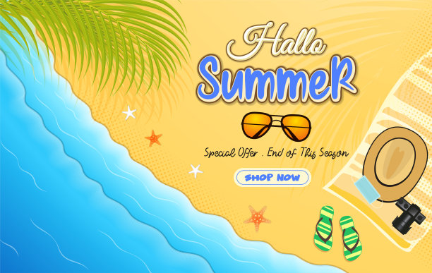 夏季横幅与热带海滩视图背景图片下载