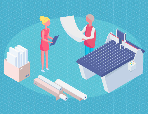 印刷用的一套设备。复印机，打印机，切纸机孤立在白色背景上图片下载