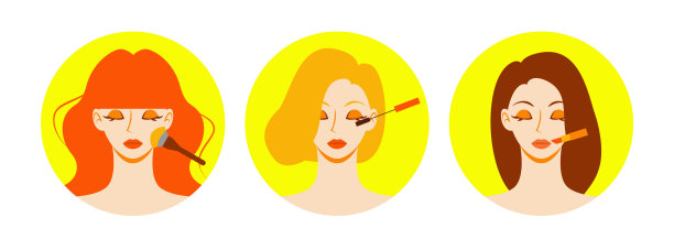 一组明亮的插图描绘的肖像女孩化妆图片下载
