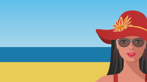 戴着大帽子和太阳镜的酷女人。矢量插图。图片下载