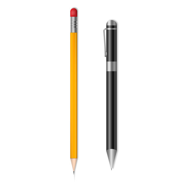 钢笔和铅笔。矢量插图孤立在白色背景。图片下载