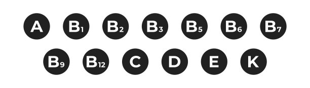 一组维生素复合图标。向量多种维生素和矿物质图标收集在白色的背景。图片下载