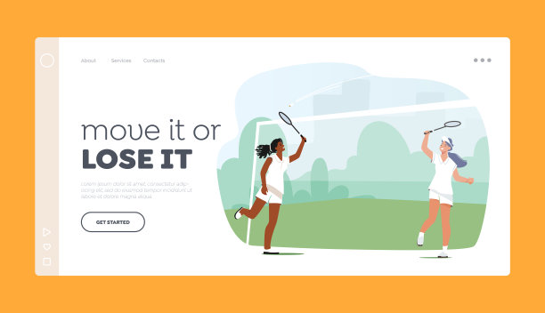 女孩打羽毛球登陆页面模板。女选手扣球，女选手在球场上用球拍击球图片下载