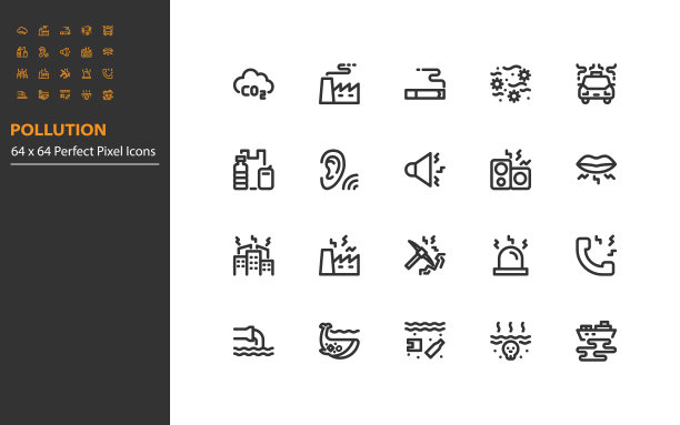 设置污染线图标，排放，水污染，空气污染，噪音图片下载
