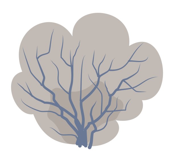 树下的雪。皇冠和分支。特写灌木覆盖着霜。用柔和的晚色。平坦的卡通。冬天的季节。孤立的照片。矢量艺术。图片下载