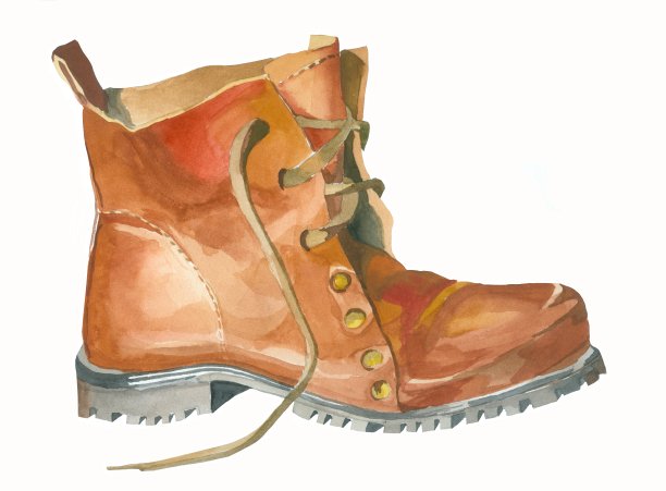 1棕色靴子水彩隔离在白色背景插图为所有印花。图片下载