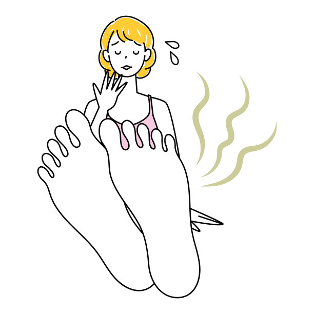 皮肤护理：惊讶和悲伤的可爱女人闻到脚臭味的插图矢量图。一个漂亮的女人对自己的脚臭味感到惊讶和悲伤。盘腿坐着。插图。矢量。图片下载