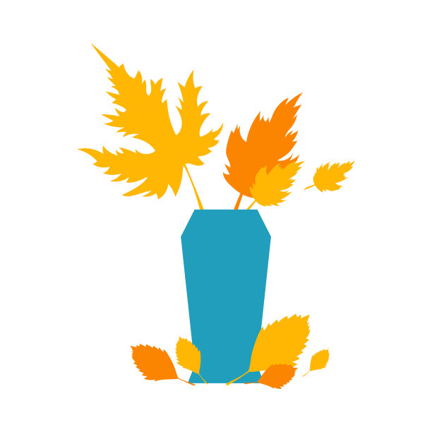 秋天橙色和黄色的叶子在蓝色的花瓶。秋季概念为明信片、卡片、主题横幅、海报。图片下载