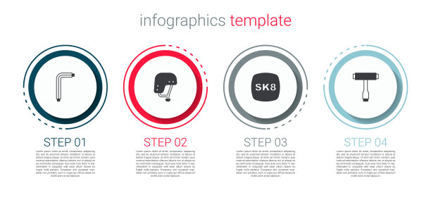 设置工具六角键，滑板头盔和工具。业务信息模板。向量图片下载
