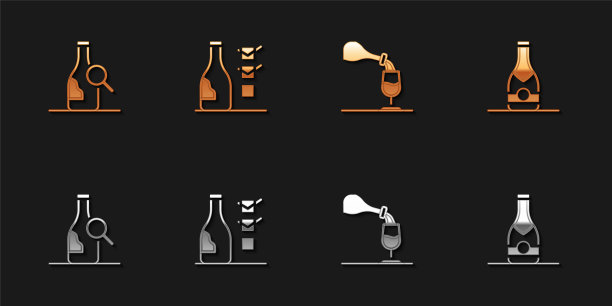 Set Bottle of wine，， wine tasting, detaste and Champagne Bottle图标。向量图片下载