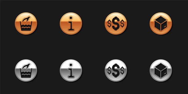 设置手洗洗衣，信息，美元符号和纸板箱图标。向量图片下载