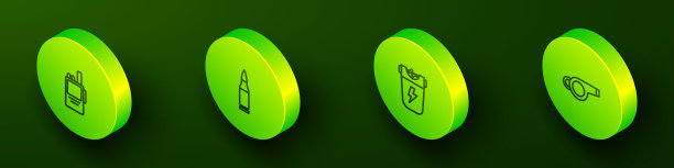 设置等距线对讲机，子弹，警察电击器和哨子图标。向量图片下载