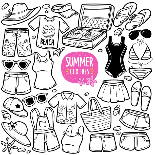 夏装涂鸦插画图片下载