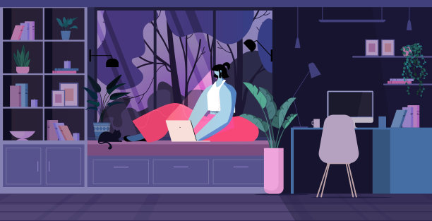 年轻女子利用笔记本电脑社交媒体网络传播概念暗夜客厅内部图片下载