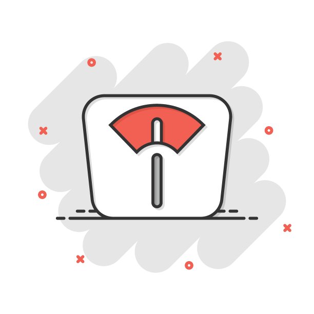 以漫画风格缩放图标。平衡卡通矢量插图在白色孤立的背景。比较飞溅效应的经营理念。图片下载