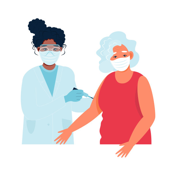 冠状病毒疫苗资深女士。疫苗的老年人。医生拿着注射器。接种疫苗的概念。矢量插图。“n”n图片下载