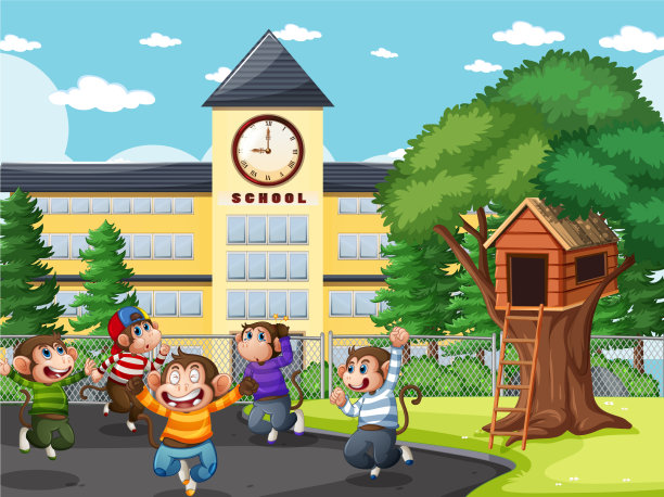 五只小猴子在公园里跳图片下载