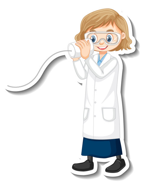 科学家女孩卡通人物与科学实验对象图片下载