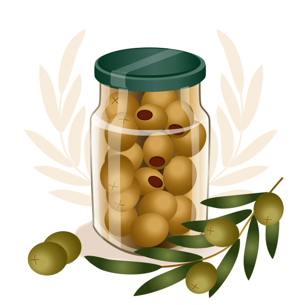 装绿橄榄的罐子。农业植物成熟。矢量插图。图片下载