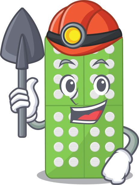 药丸作为一个矿工带着工具和头盔图片下载