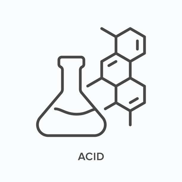 酸性扁平线条图标。烧瓶和分子结构的矢量轮廓图。科学设备的黑色细线象形图图片下载